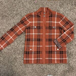 Joie Plaid Button-Up Sweater - Rust and Black
